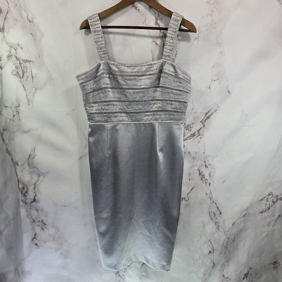 Adrianna Papell Dress Jacket Set Womens 12 Gray Metallic Satin Mother Of Bride - Picture 11 of 15